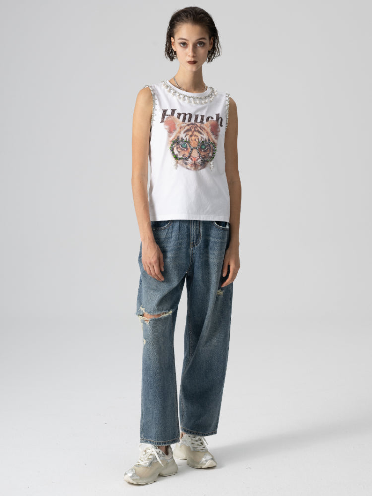 TCH Tiger Print Summer Cotton Bling Tank Top