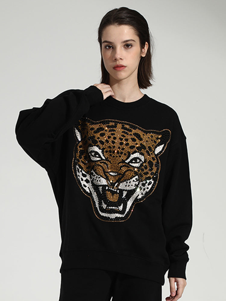 TCH Rhinestone Leopard Long Sleeve Sweatshirt