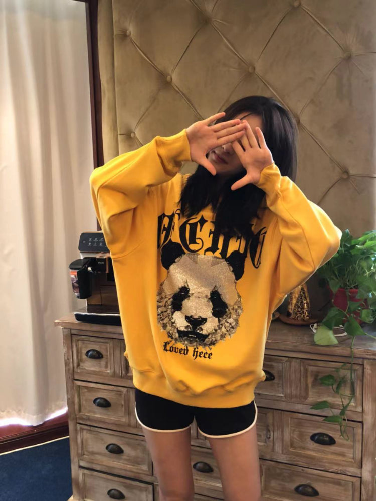 TCH Rhinestone Panda Oversized Pullover Sweatshirt-U.K