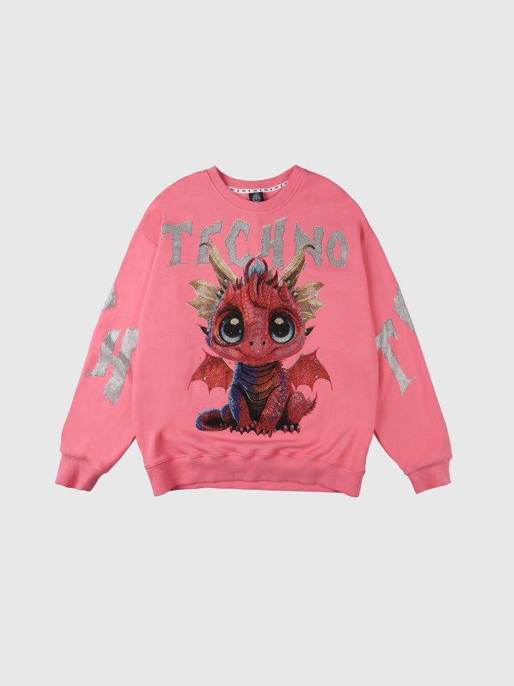 TCH Oversized Cartoon Dragon Rhinestone Sweatshirt