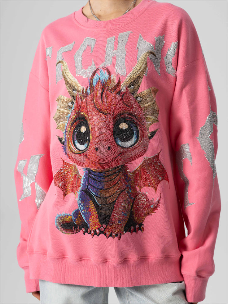 TCH Oversized Cartoon Dragon Rhinestone Sweatshirt