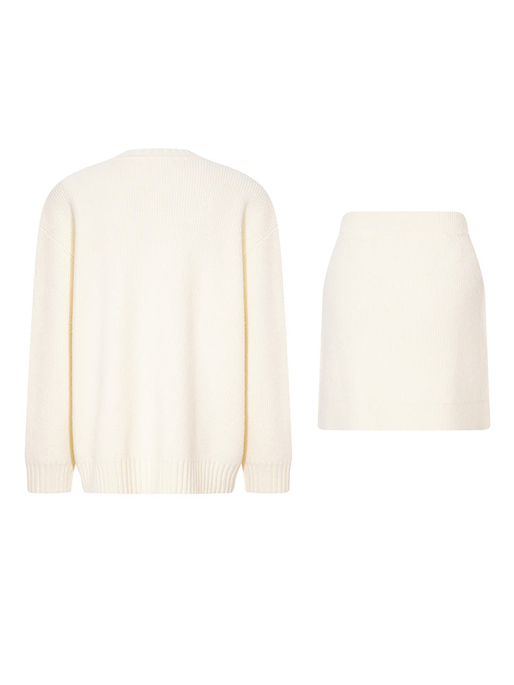 tch 2 piece rhinestone angel aura knit set with mini skirt beige HighEnd Luxury Streetwear Brand Official Showcase