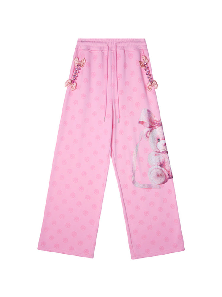 tch allover teddy bear rhinestone long pants pink HighEnd Luxury Streetwear Brand Official Showcase