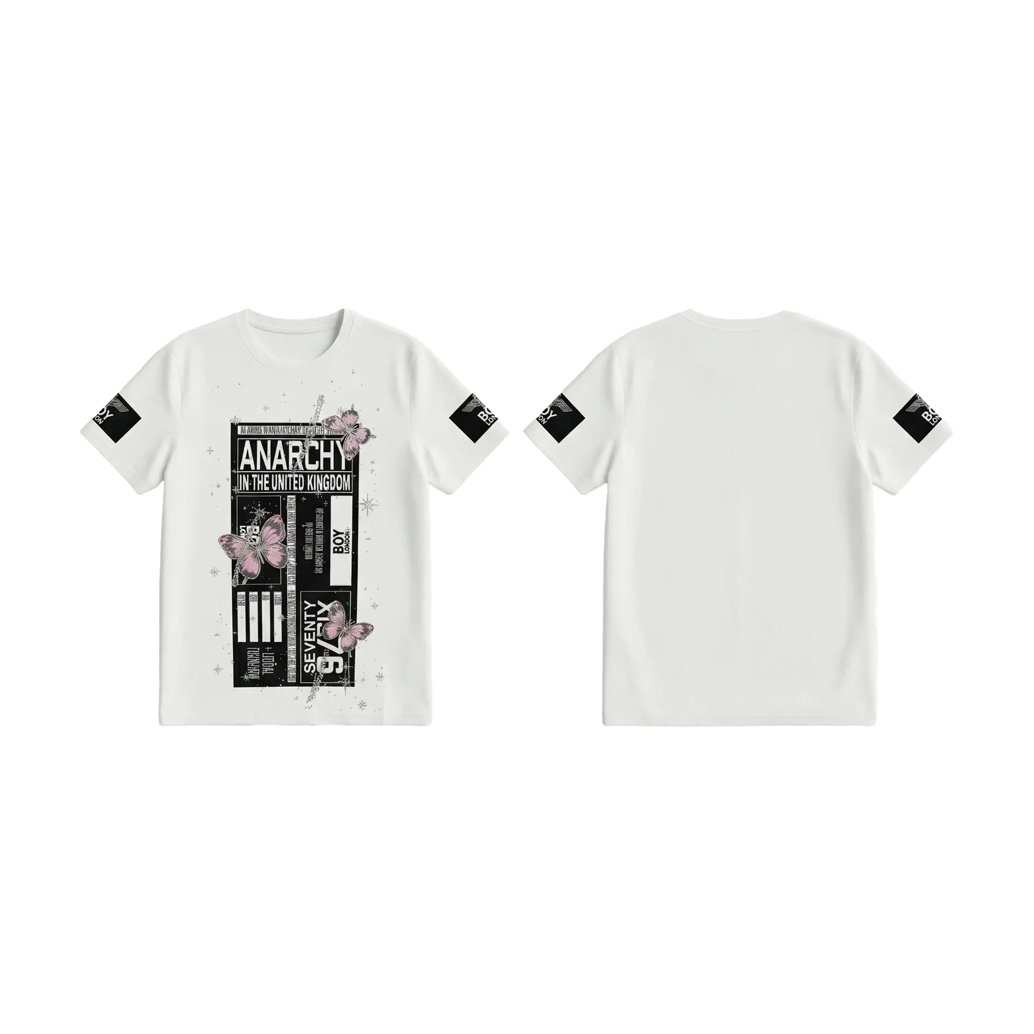 White t-shirt with graphic design on front and back on a white background, TCH Anarchy Graphic Rhinestone T-Shirt