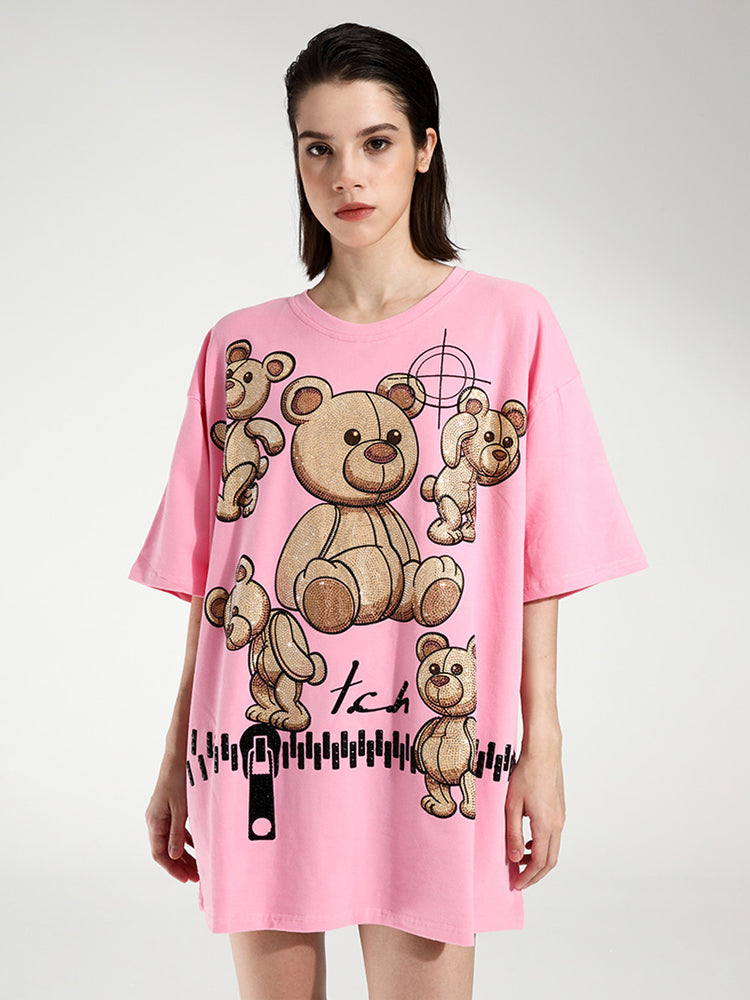 tch bear rhinestone short sleeve t-shirt in pink pink HighEnd Luxury Streetwear Brand Official Showcase