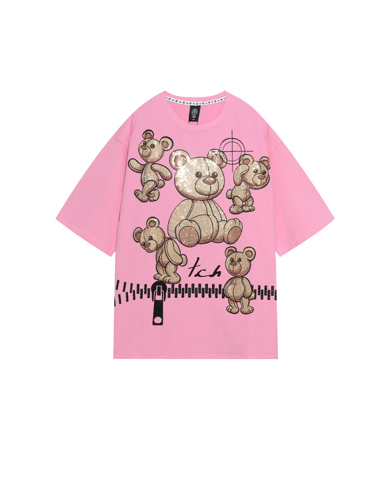 tch bear rhinestone short sleeve t-shirt in pink pink HighEnd Luxury Streetwear Brand Official Showcase