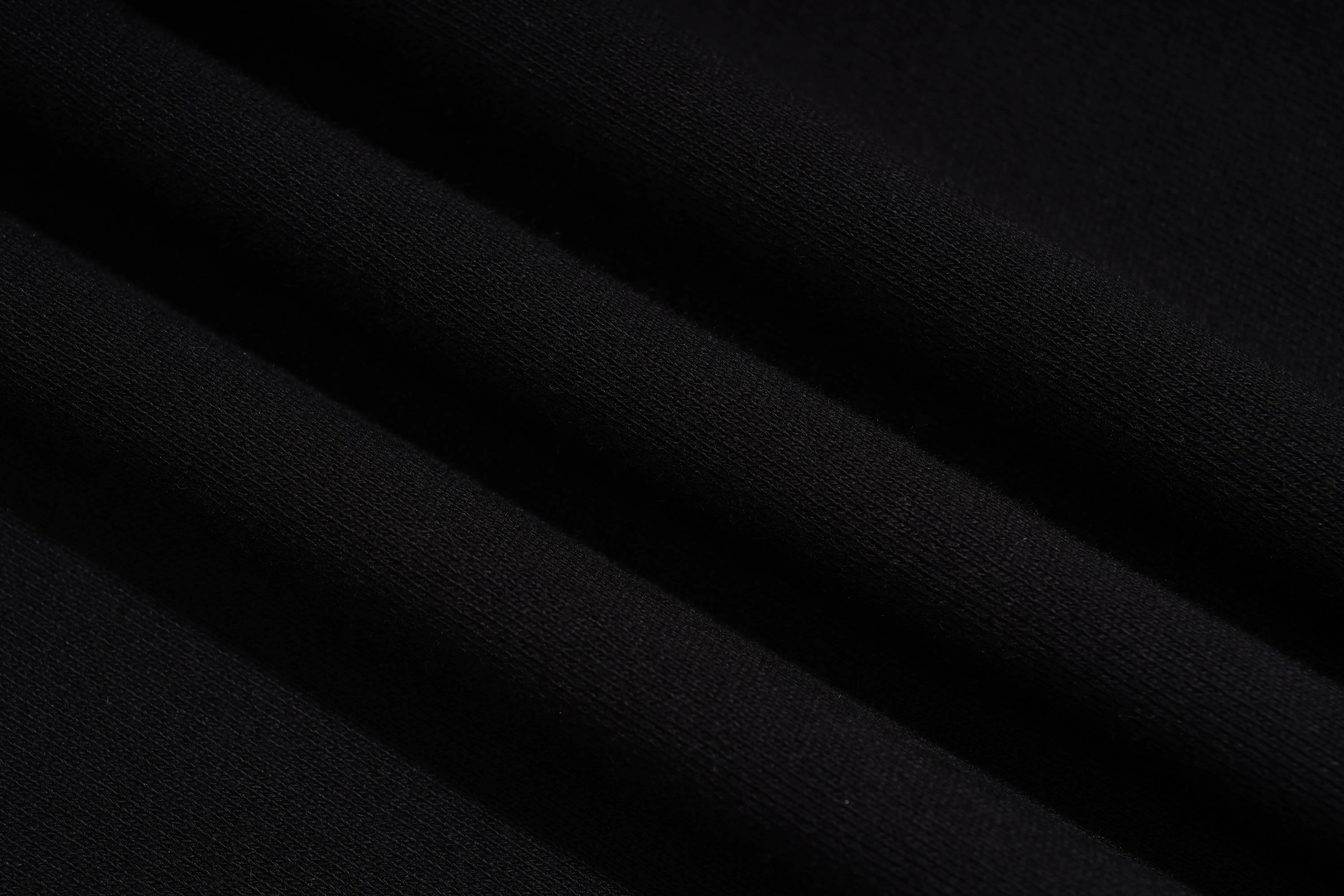 A close-up of black fabric with soft diagonal folds showing a fine knit texture. TCH Black Panda Rhinestone Sweatshirt