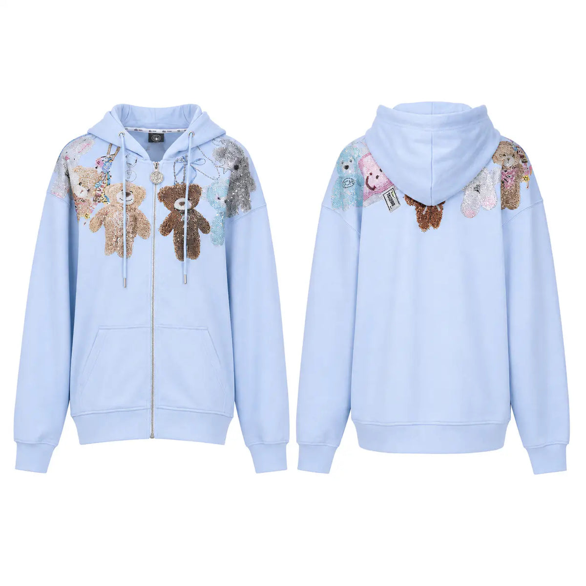 TCH Blue Teddy Bear Rhinestone Zip Hoodie TCH Blue Teddy Bear Rhinestone Zip Hoodie