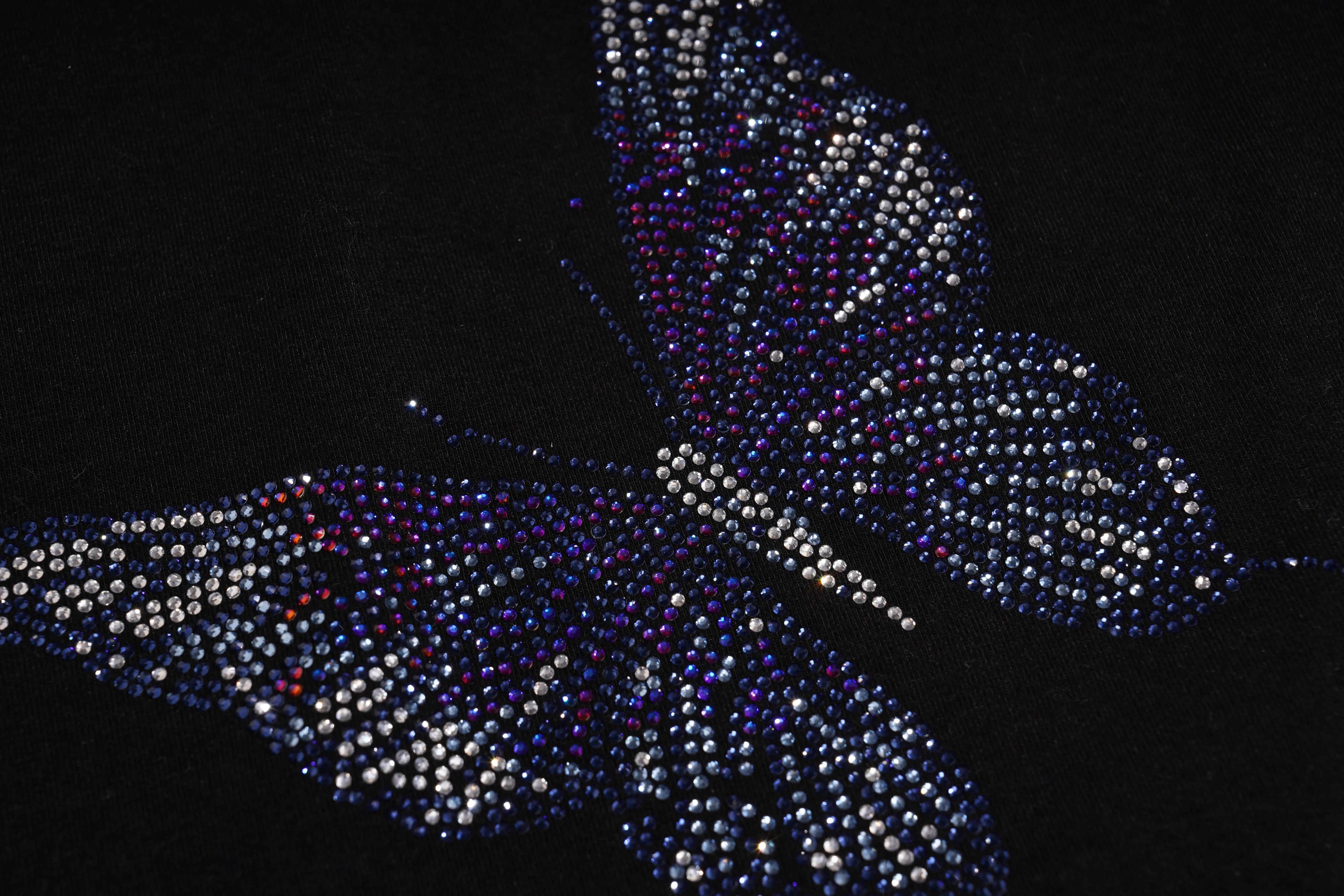 Butterfly design made of small beads or crystals on a black background, TCH Butterfly Rhinestone Oversized T-Shirt
