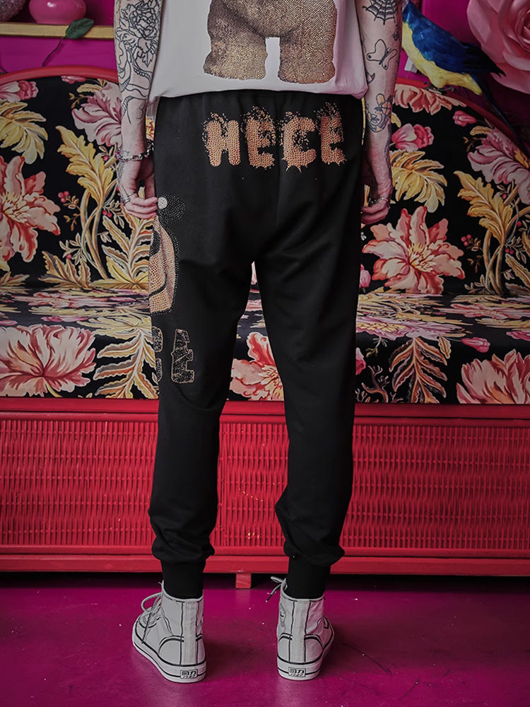 tch cartoon bear rhinestone letter jogger black HighEnd Luxury Streetwear Brand Official Showcase
