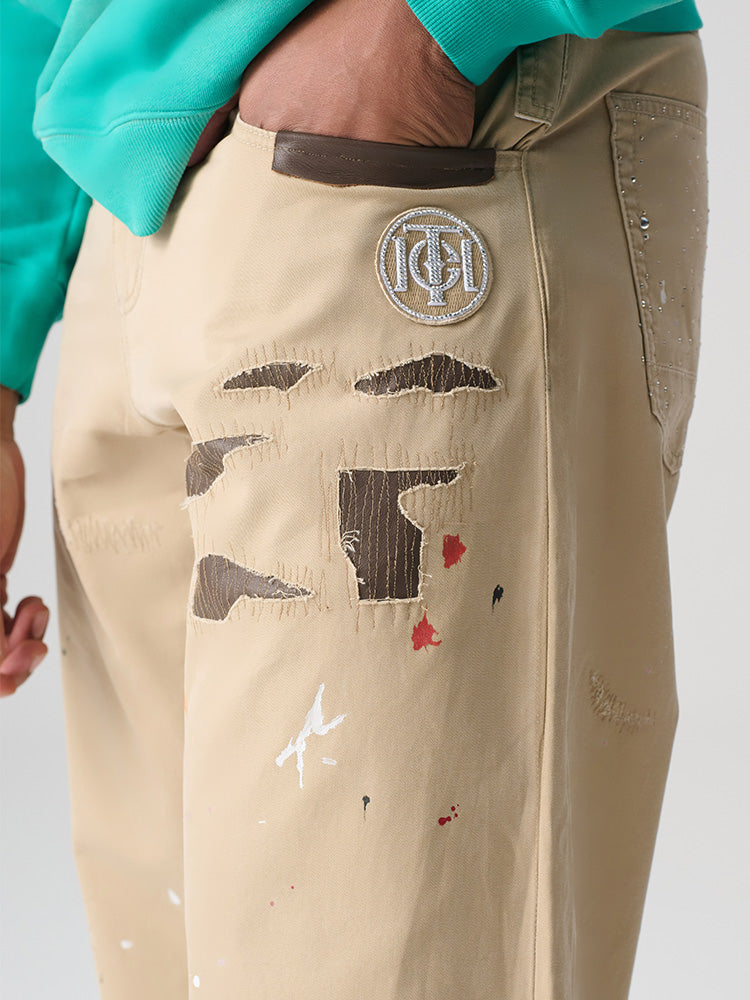 tch cartton print casual balloon leg jeans khaki1 HighEnd Luxury Streetwear Brand Official Showcase