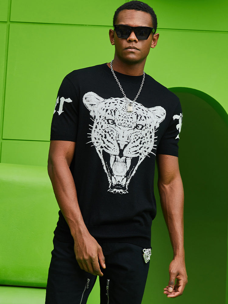 tch cheetah rhinestone knit t-shirt black HighEnd Luxury Streetwear Brand Official Showcase
