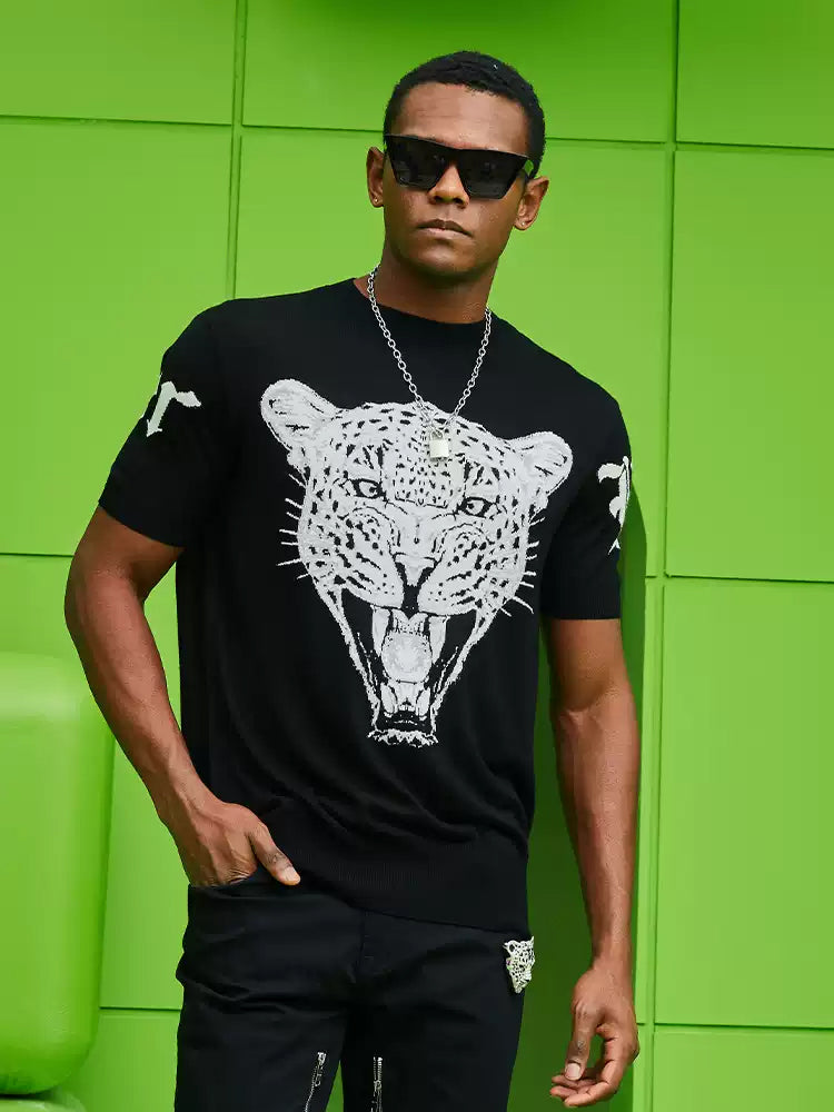 tch cheetah rhinestone knit t-shirt black HighEnd Luxury Streetwear Brand Official Showcase