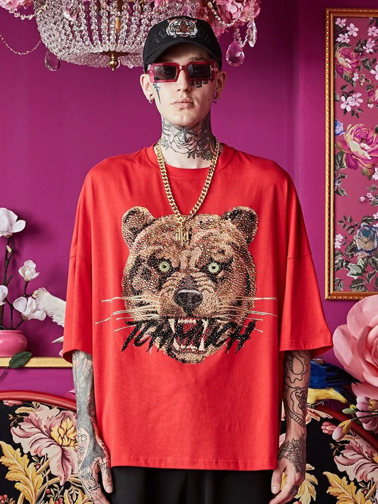 tch colorful rhinestone bear short sleeve t-shirt red HighEnd Luxury Streetwear Brand Official Showcase