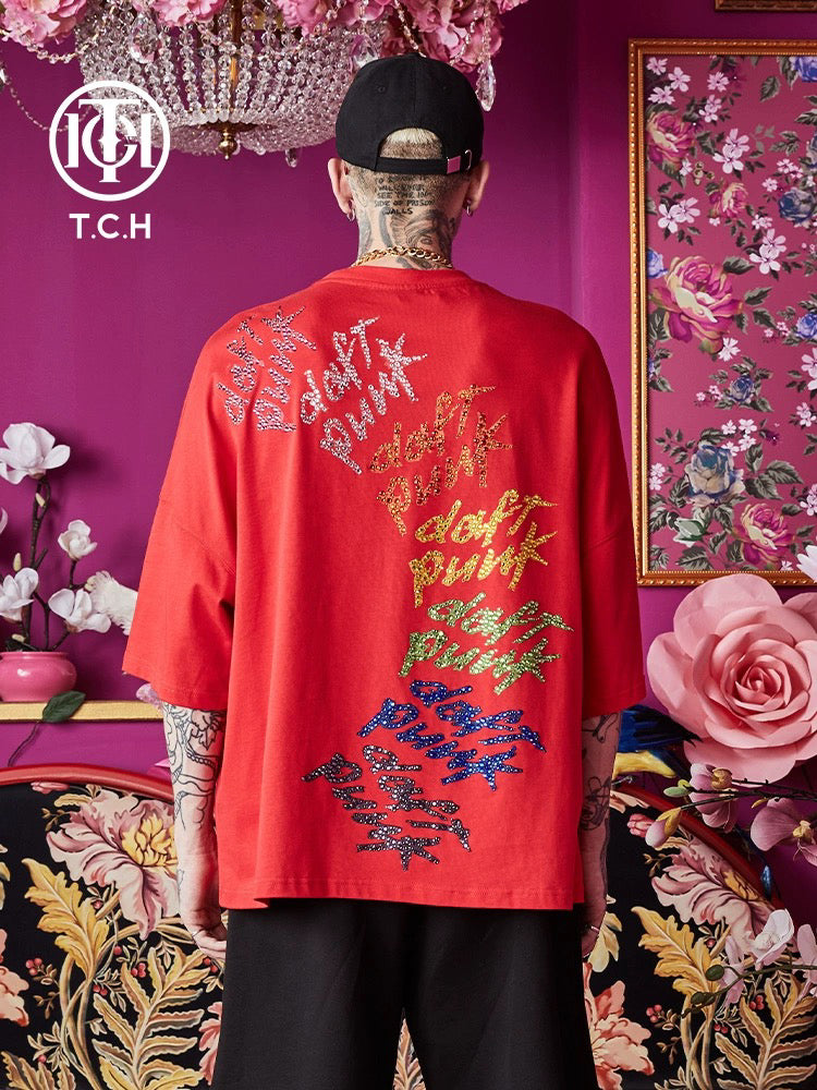 tch colorful rhinestone bear short sleeve t-shirt red HighEnd Luxury Streetwear Brand Official Showcase