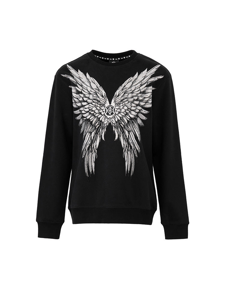 TCH Cotton Rhinestone Wings Sweatshirt black HighEnd Luxury Streetwear Brand Official Showcase