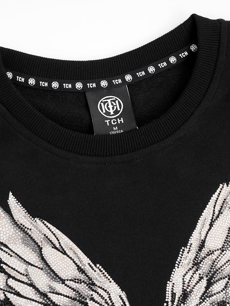 TCH Cotton Rhinestone Wings Sweatshirt black HighEnd Luxury Streetwear Brand Official Showcase