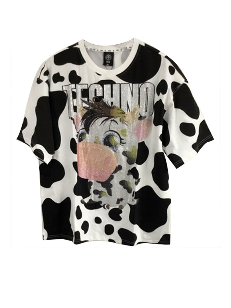 tch cow print hot diamond short sleeve t-shirt white HighEnd Luxury Streetwear Brand Official Showcase
