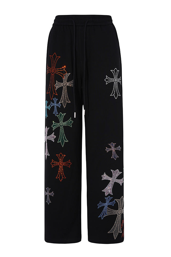 tch cross graphic rhinestone high waist pants black HighEnd Luxury Streetwear Brand Official Showcase