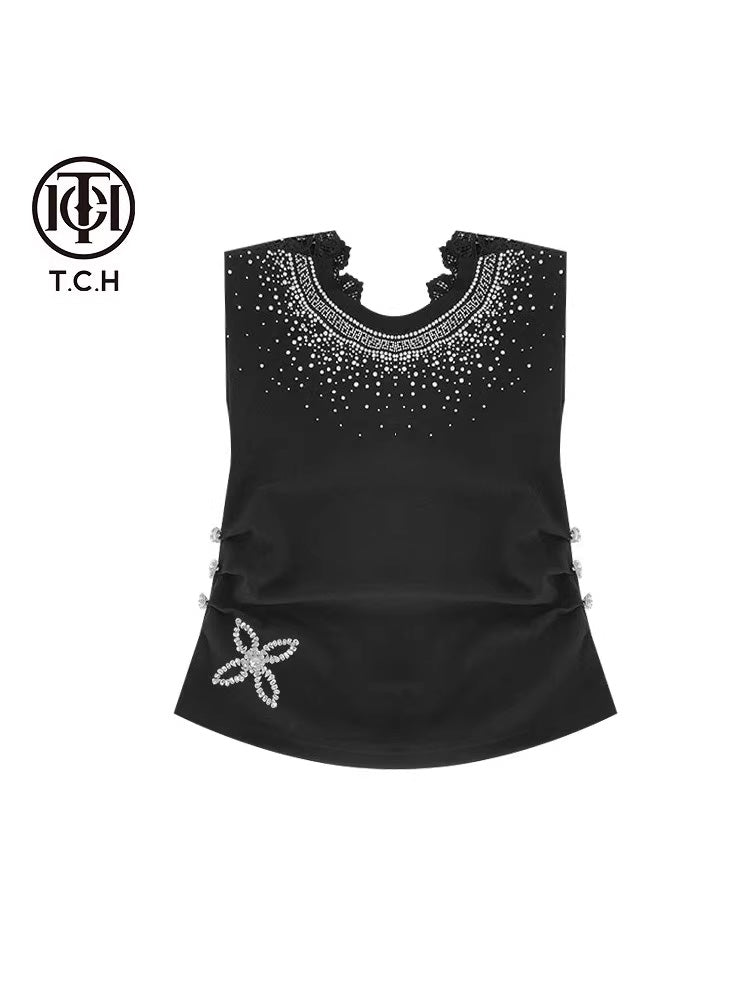 tch crystal-embellished lace contrast tank top black HighEnd Luxury Streetwear Brand Official Showcase