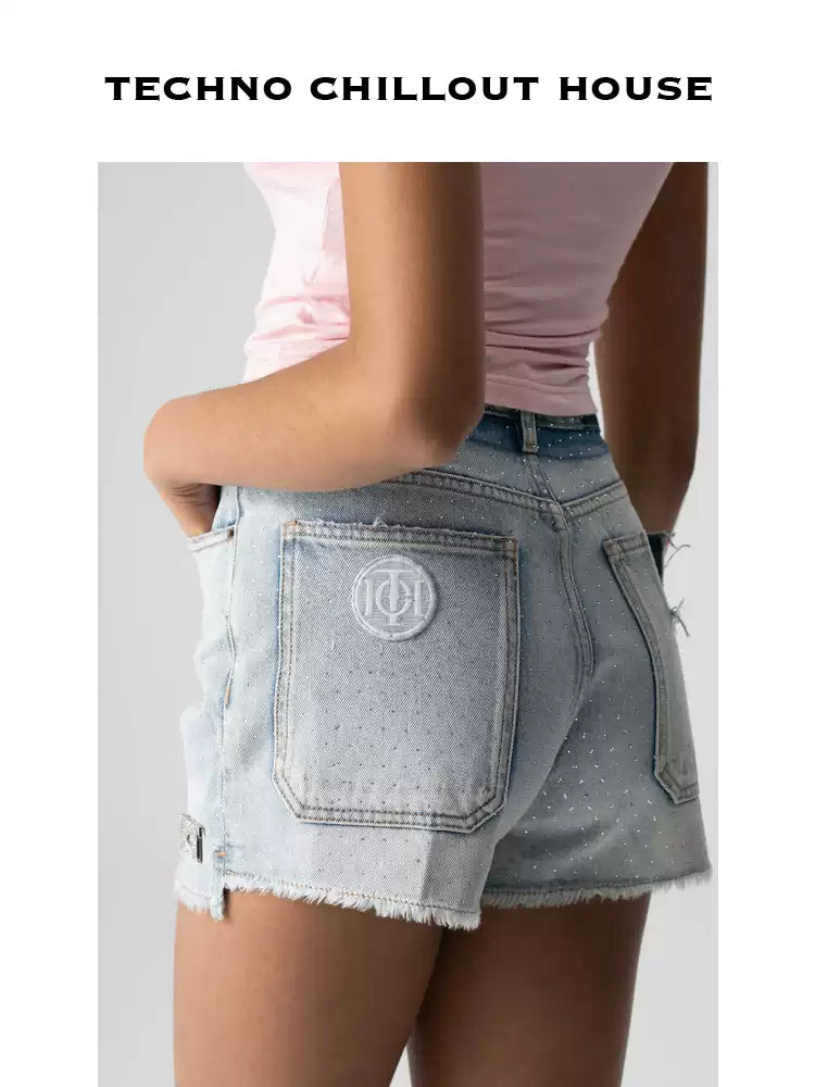 tch crystal-embellished skinny denim shorts lightblue HighEnd Luxury Streetwear Brand Official Showcase