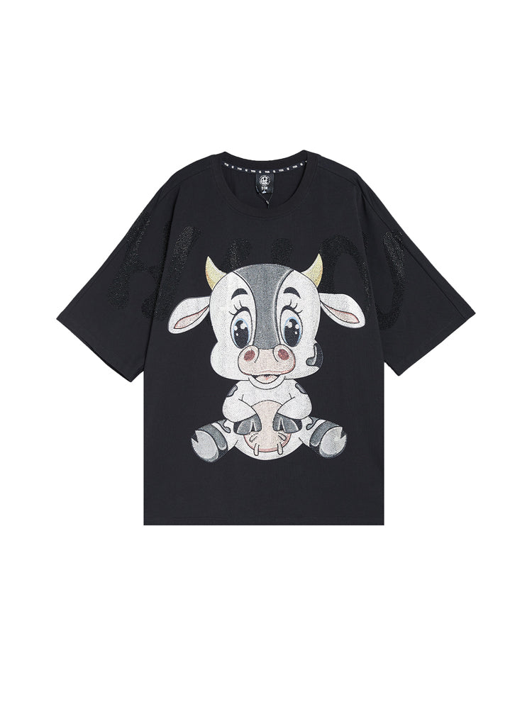 TCH Cute Cow Rhinestone Oversized T-Shirt black HighEnd Luxury Streetwear Brand Official Showcase