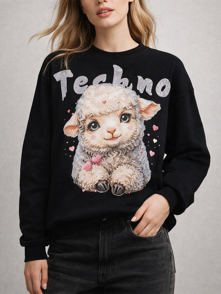 TCH Cute Lamb & Angel Wings Rhinestone Sweatshirt black HighEnd Luxury Streetwear Brand Official Showcase