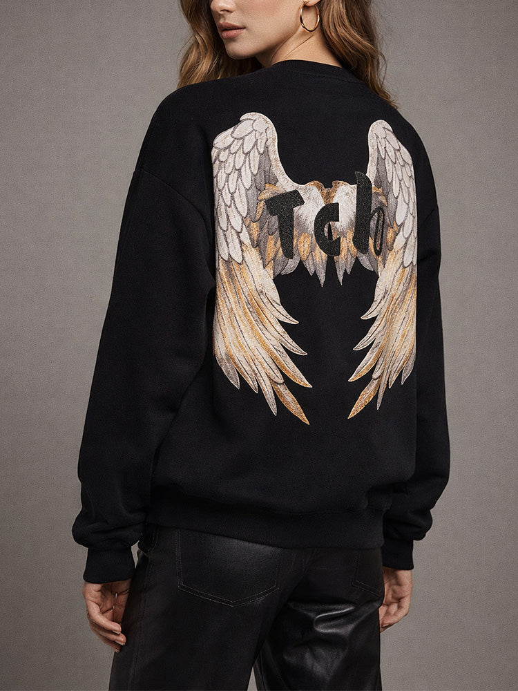 TCH Cute Lamb & Angel Wings Rhinestone Sweatshirt black HighEnd Luxury Streetwear Brand Official Showcase