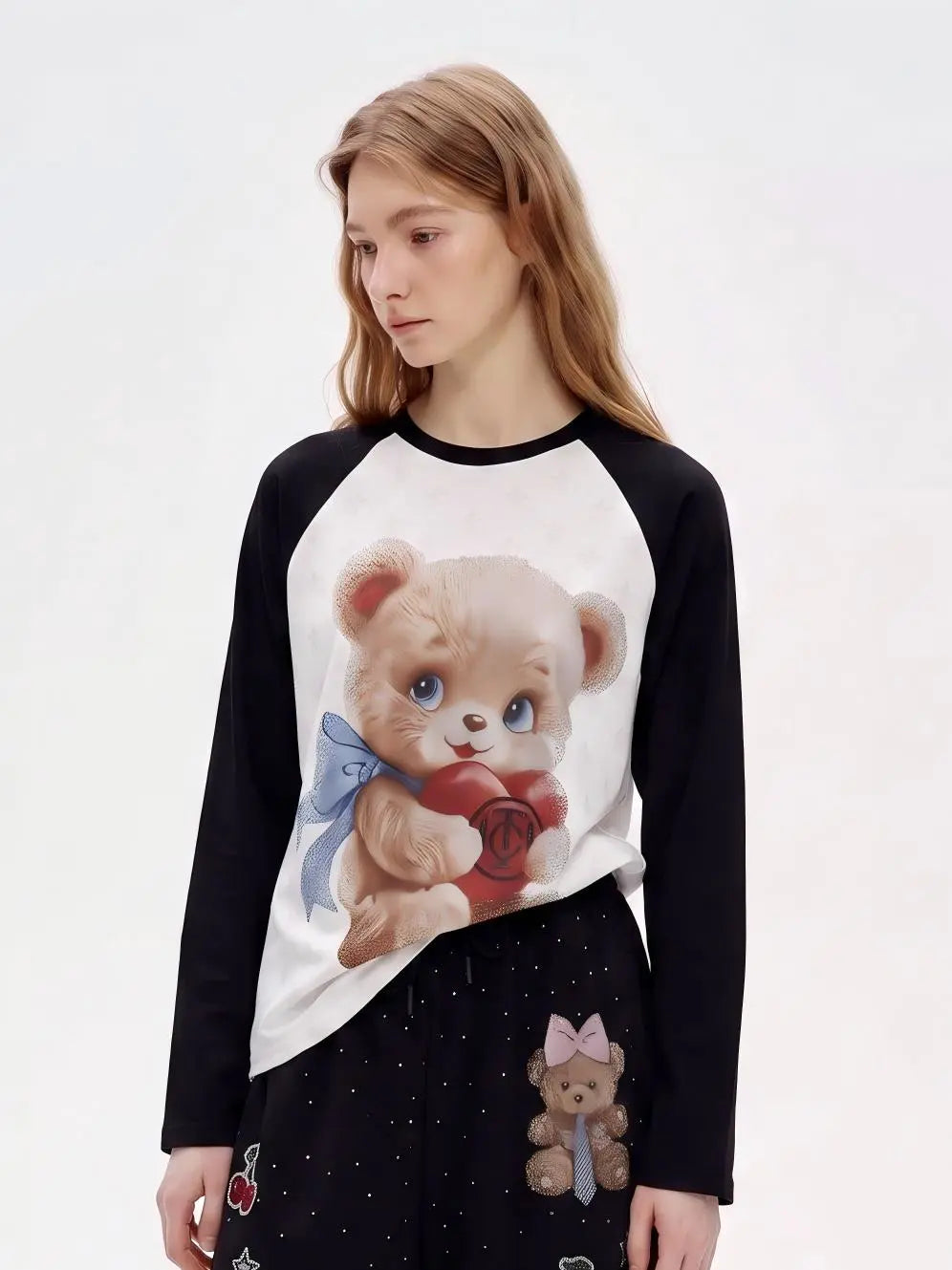 TCH Cute Teddy Bear Graphic Raglan Long Sleeve T-Shirt Luxury Streetwear Brand Official Showcase