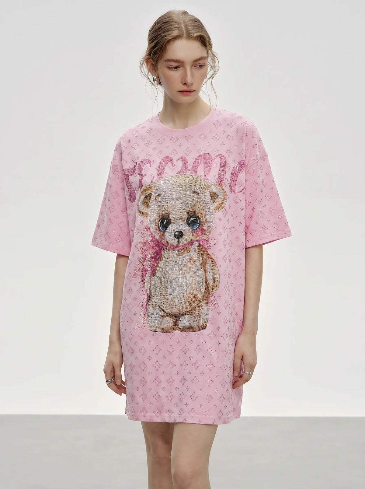 cute tshirt dress TCH Teddy Bear Rhinestone Oversized T-Shirt 46 Wearing Size Size:10.5 cocktail party dress Flat Wedding Shoes |