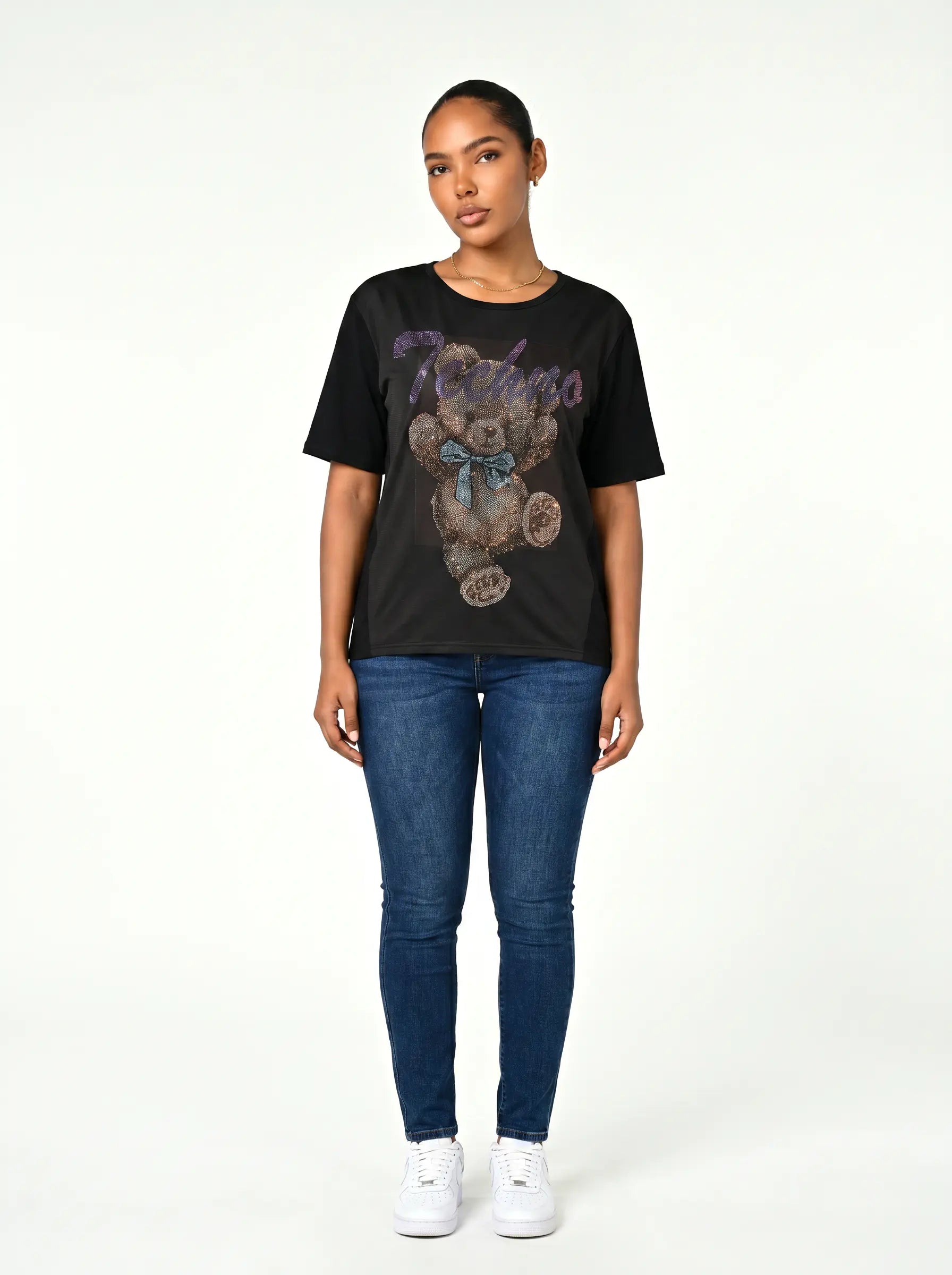 TCH Dancing Bear Rhinestone Graphic Black T-Shirt Luxury Streetwear Brand Official Showcase