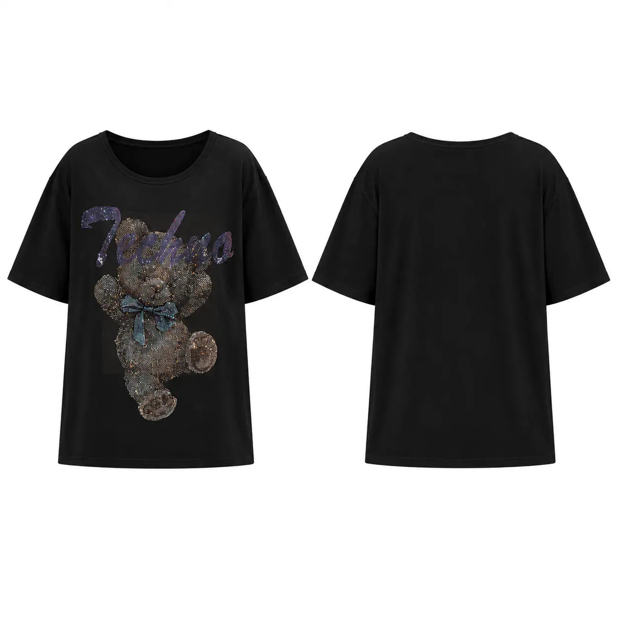 TCH Dancing Bear Rhinestone Graphic Black T-Shirt Luxury Streetwear Brand Official Showcase