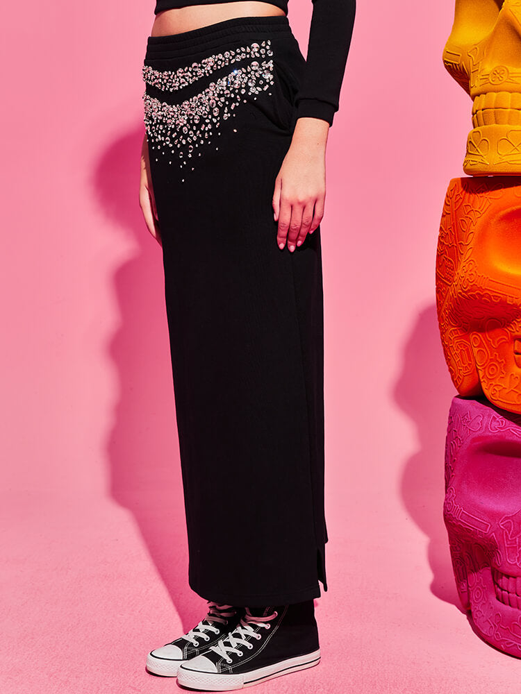 tch diamond high waisted knit long maxi skirt black HighEnd Luxury Streetwear Brand Official Showcase