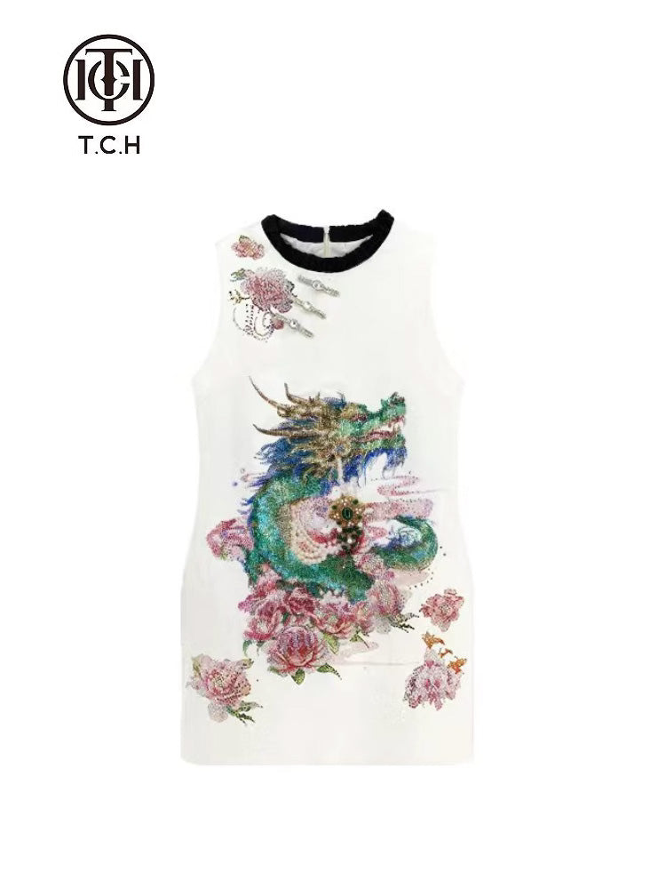 tch elegant dragon rhinestone embellished mini dress white HighEnd Luxury Streetwear Brand Official Showcase