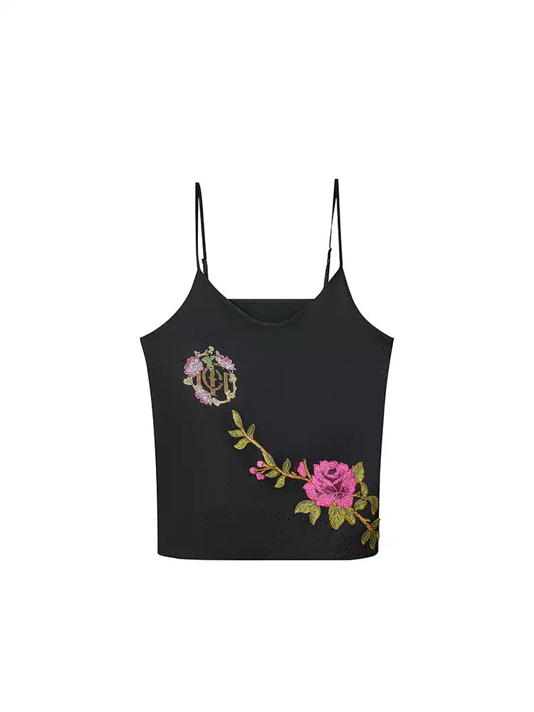 tch floral embroidered rhinestone crop top black HighEnd Luxury Streetwear Brand Official Showcase