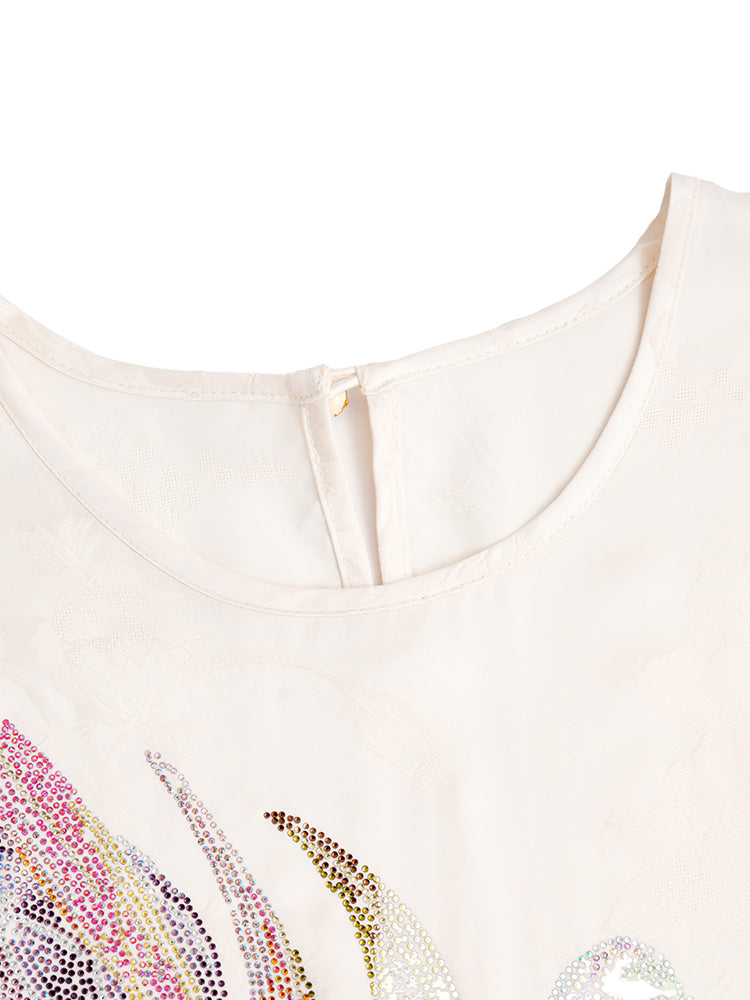 tch flower rhinestone jacquard satin t-shirt beige HighEnd Luxury Streetwear Brand Official Showcase