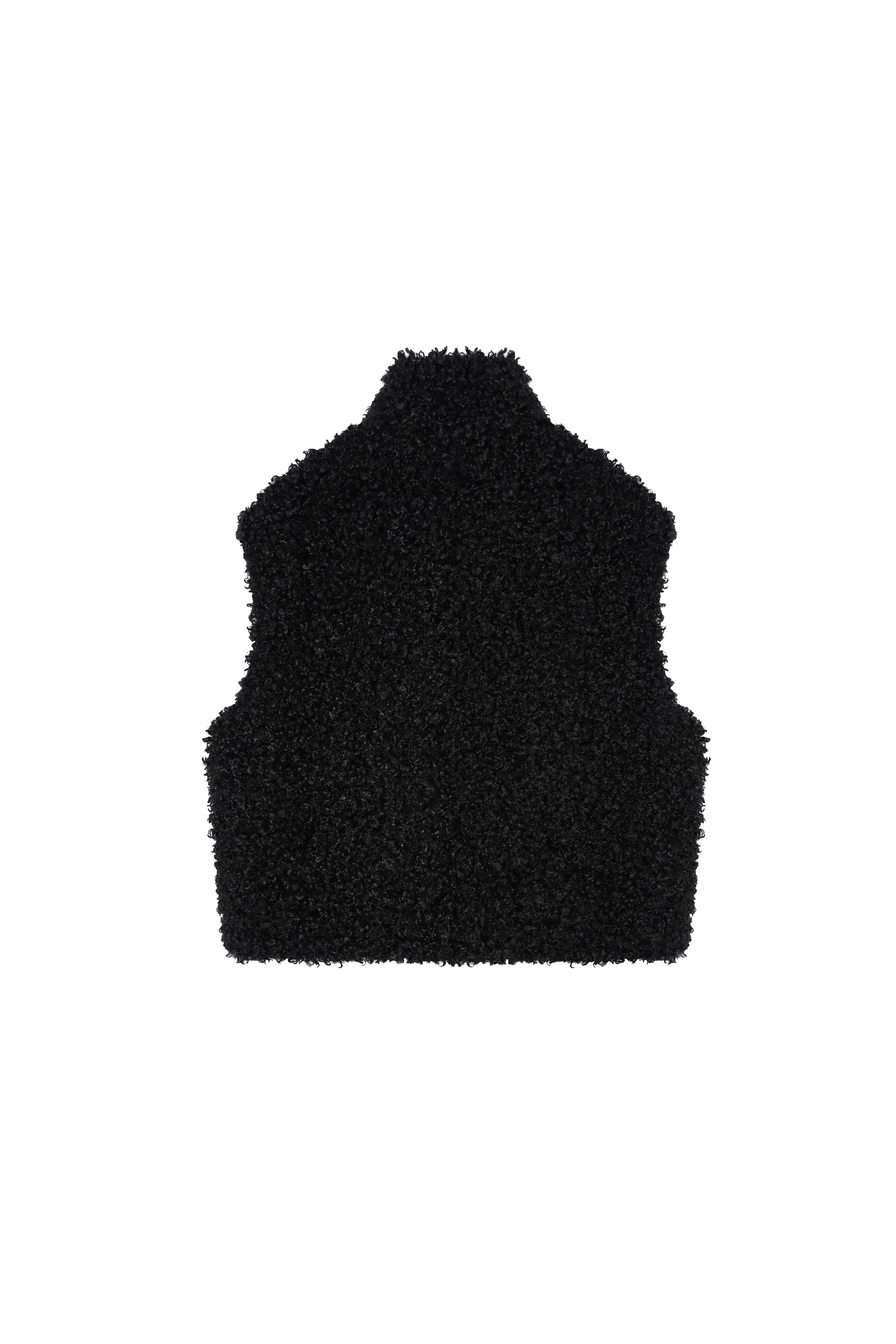Black fluffy vest on a white background, TCH Fuzzy Rhinestone Wings High-Neck Zip Sleeveless Vest