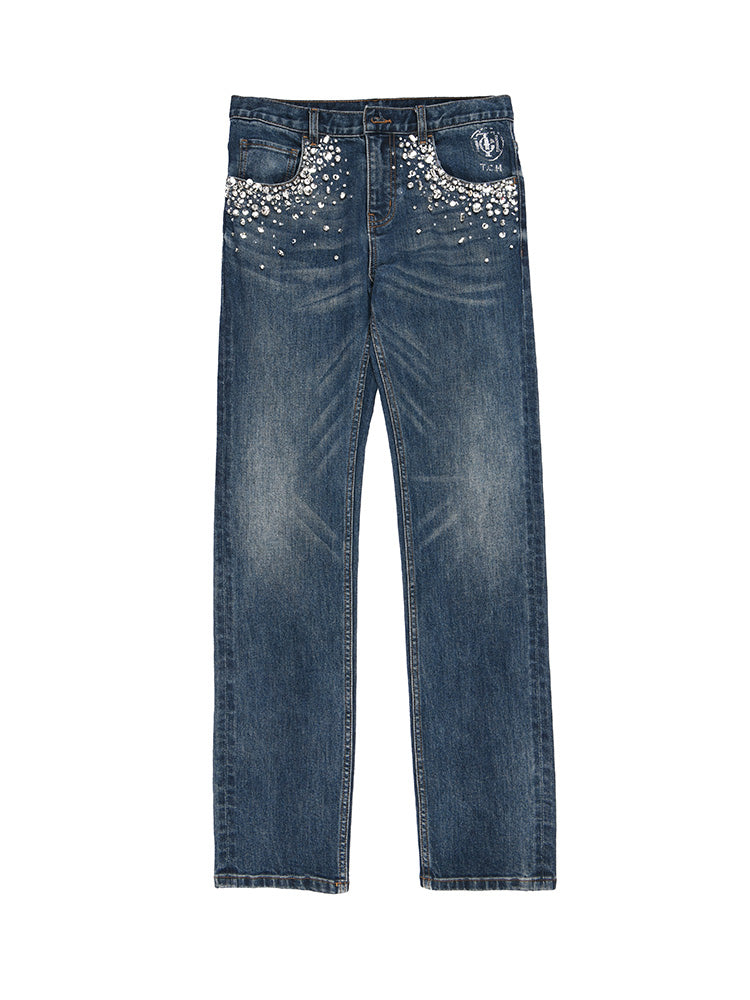 tch galaxy mid-rise rhinestone straight denim jean blue HighEnd Luxury Streetwear Brand Official Showcase
