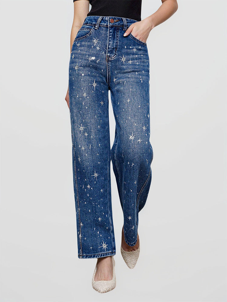 tch galaxy rhinestone sparkle straight jeans blue HighEnd Luxury Streetwear Brand Official Showcase