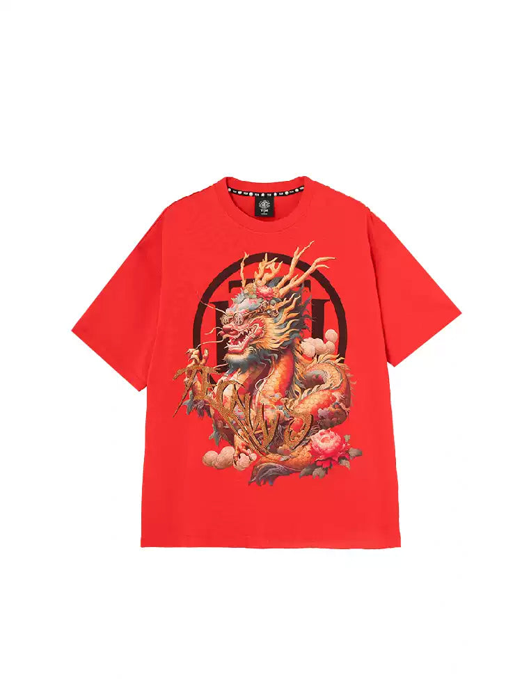 tch gold dragon rhinestone cotton t-shirt red HighEnd Luxury Streetwear Brand Official Showcase