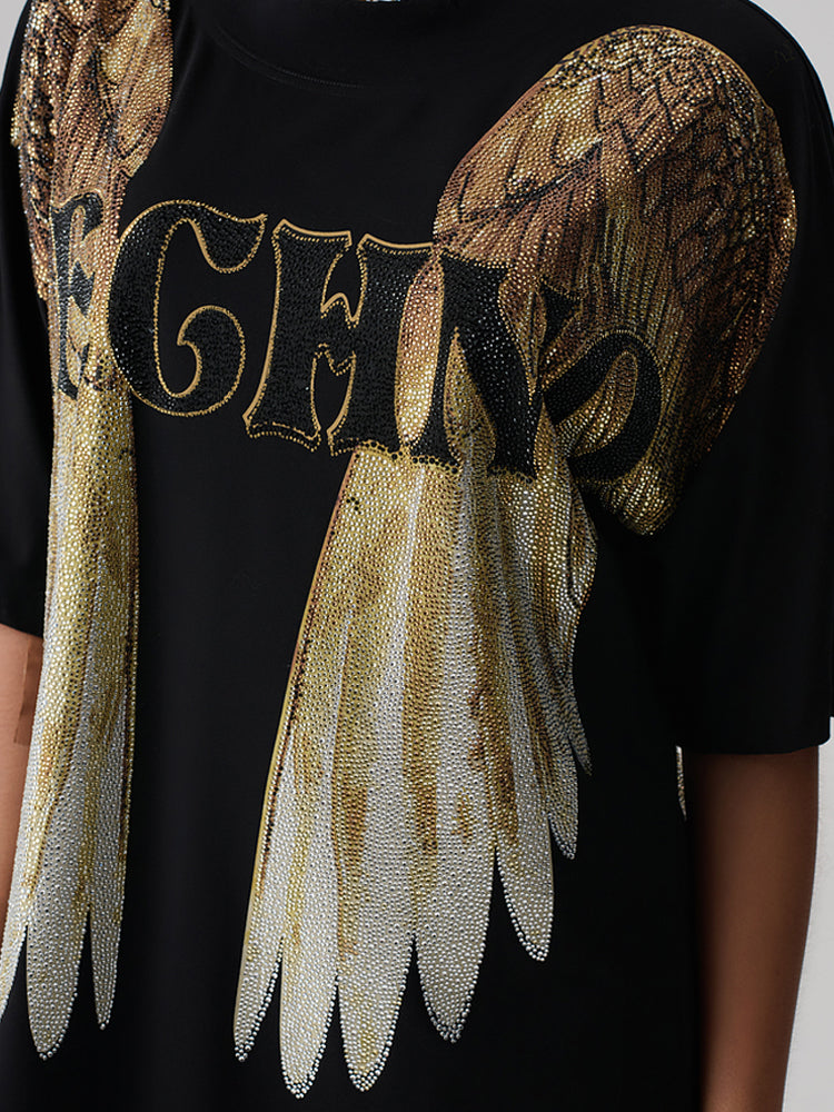 tch gold rhinestone angel wings t-shirt dress black HighEnd Luxury Streetwear Brand Official Showcase