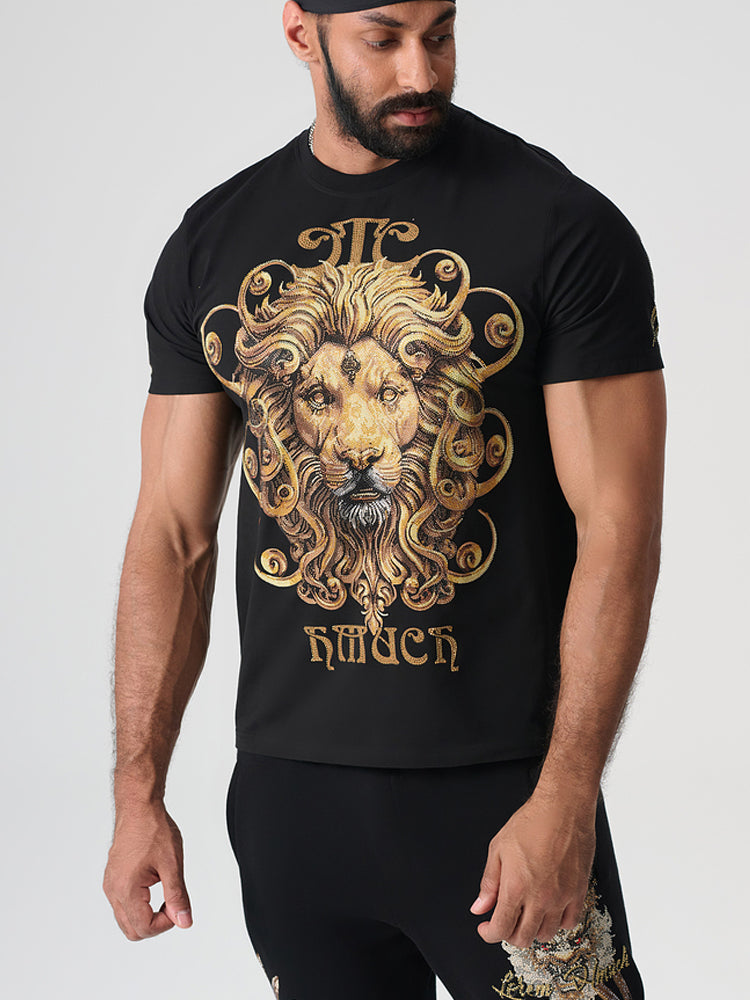 tch gold rhinestone lion tee with wings black HighEnd Luxury Streetwear Brand Official Showcase