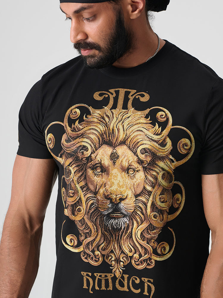 tch gold rhinestone lion tee with wings black HighEnd Luxury Streetwear Brand Official Showcase