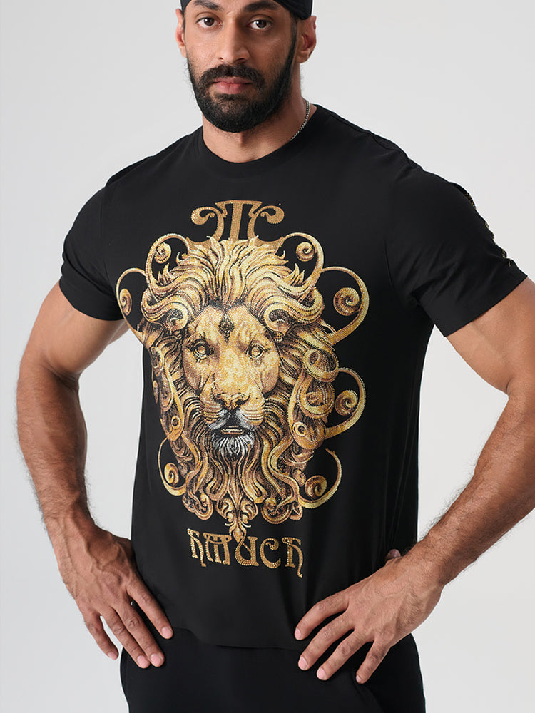 tch gold rhinestone lion tee with wings black HighEnd Luxury Streetwear Brand Official Showcase