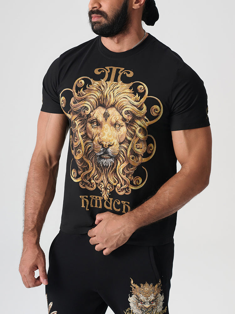 tch gold rhinestone lion tee with wings black HighEnd Luxury Streetwear Brand Official Showcase