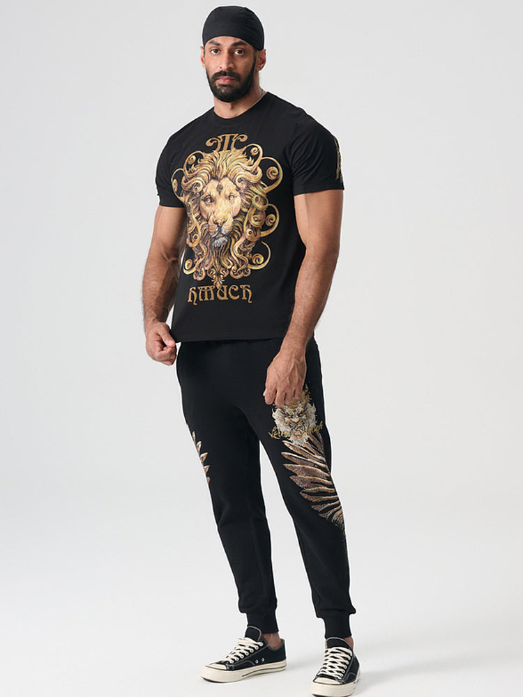 tch gold rhinestone lion tee with wings black HighEnd Luxury Streetwear Brand Official Showcase