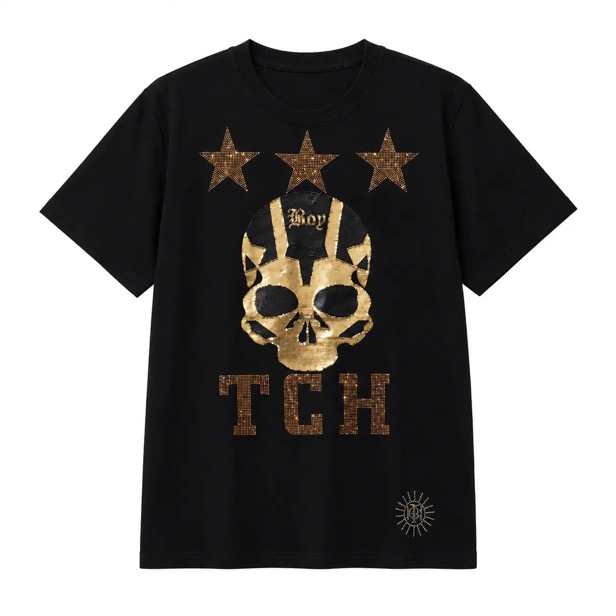 TCH Golden Skull & Star Rhinestone Graphic Black T-Shirt TCH Golden Skull & Star Rhinestone Graphic Black T-Shirt