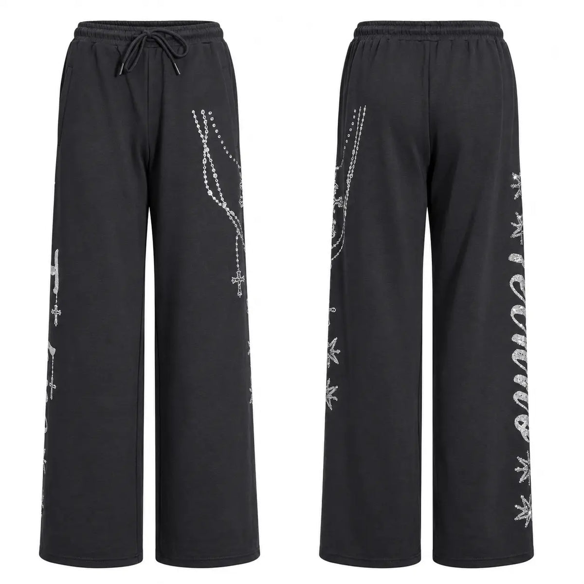 TCH Gothic Cross Rhinestone Wide Leg Sweatpants Luxury Streetwear Brand Official Showcase