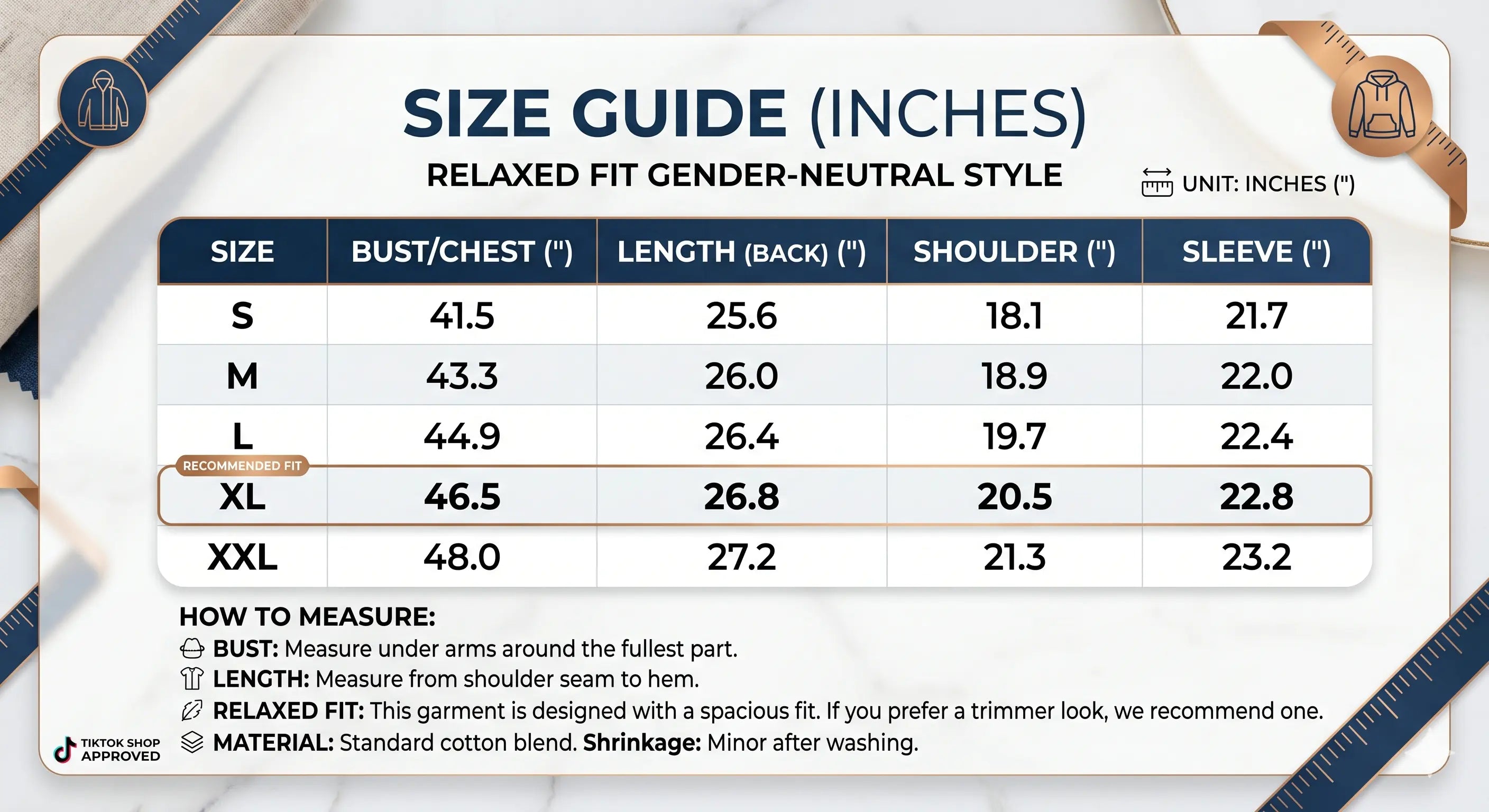 Size guide chart for a relaxed fit gender-neutral style in inches, TCH Graffiti Logo Print Crewneck Sweatshirt