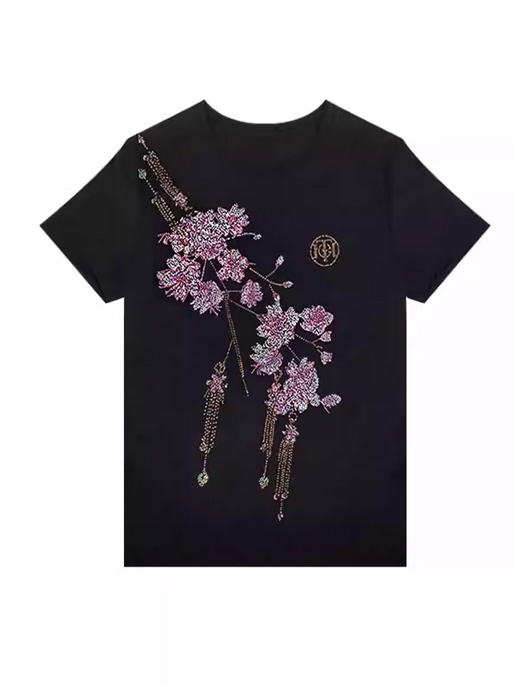 tch graphic flower rhinestone retro t-shirt black HighEnd Luxury Streetwear Brand Official Showcase